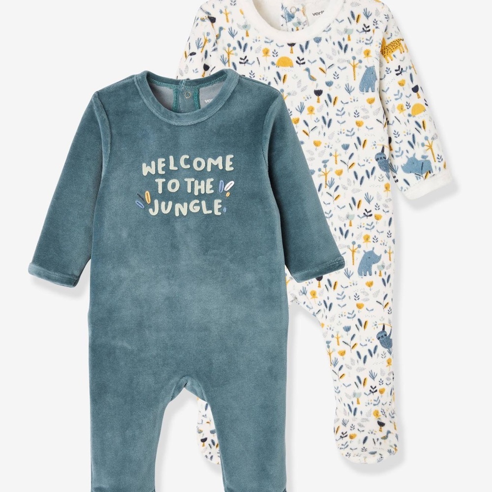 Pack of 2 baby velour sleepsuits - 18 months